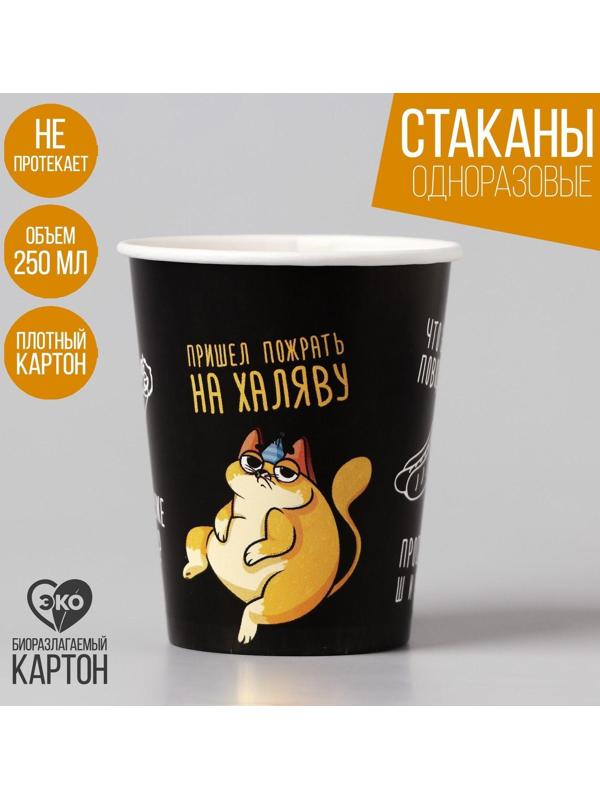 Стакан бумажный «Котик обжора», 250 мл, однослойный