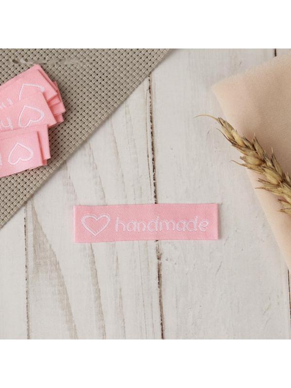 Набор нашивок «Handmade», 6 × 1,5 см, 10 шт, цвет розовый