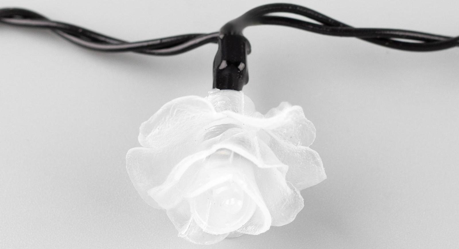 Гирлянда «Нить» 4.5 м с насадками «Розы», IP44, тёмная нить, 30 LED, свечение синее/фиолетовое/розовое, 2 режима, солнечная батарея