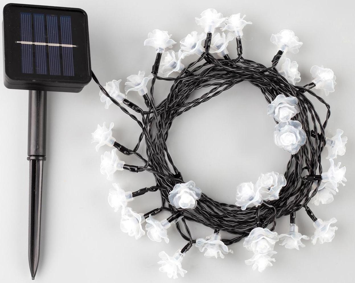 Гирлянда «Нить» 4.5 м с насадками «Розы», IP44, тёмная нить, 30 LED, свечение синее/фиолетовое/розовое, 2 режима, солнечная батарея