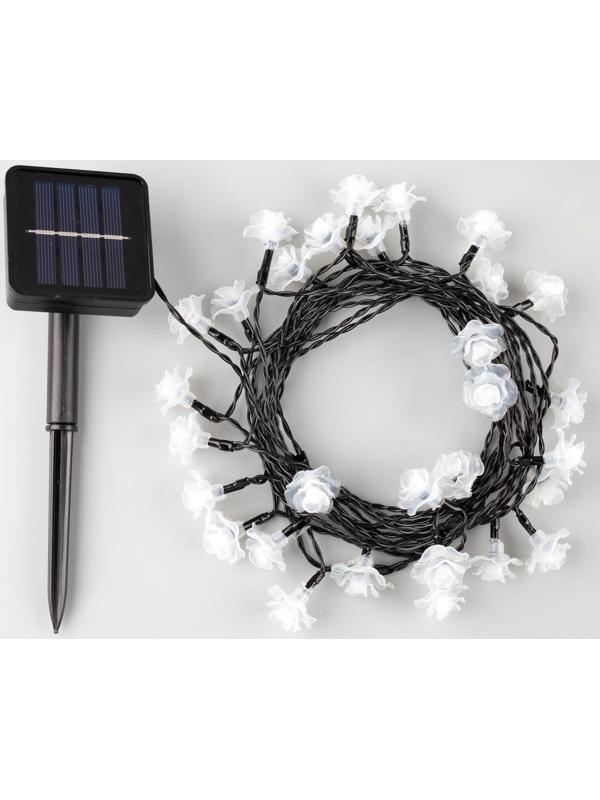 Гирлянда «Нить» 4.5 м с насадками «Розы», IP44, тёмная нить, 30 LED, свечение синее/фиолетовое/розовое, 2 режима, солнечная батарея