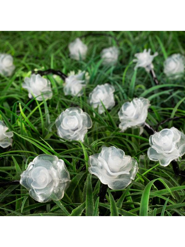 Гирлянда «Нить» 4.5 м с насадками «Розы», IP44, тёмная нить, 30 LED, свечение синее/фиолетовое/розовое, 2 режима, солнечная батарея