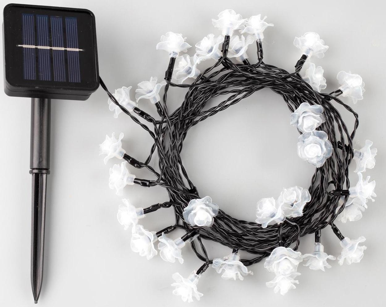 Гирлянда «Нить» 4.5 м с насадками «Розы», IP44, тёмная нить, 30 LED, свечение красное, 2 режима, солнечная батарея