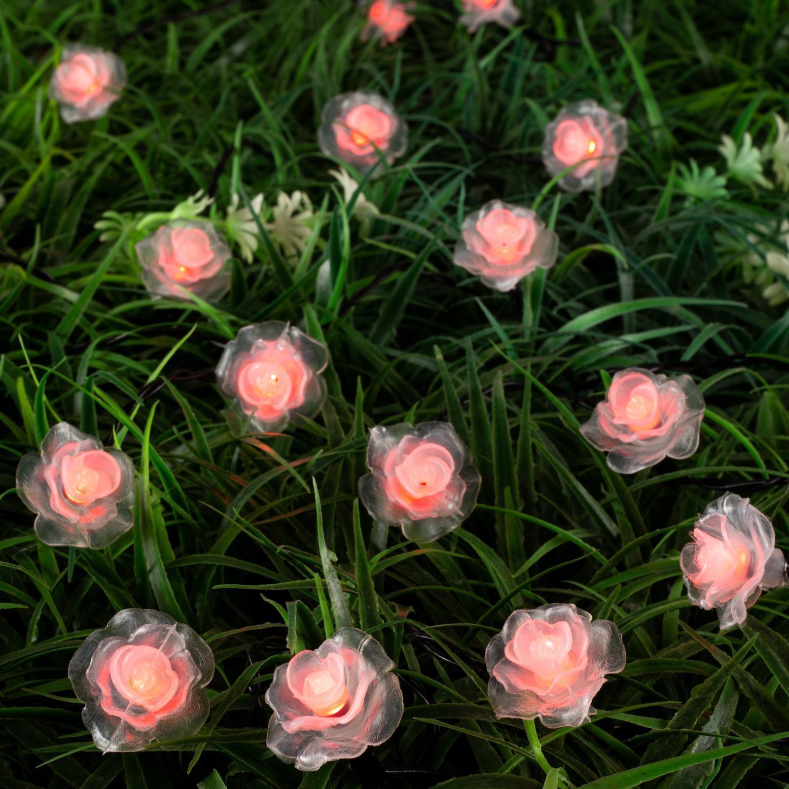 Гирлянда «Нить» 4.5 м с насадками «Розы», IP44, тёмная нить, 30 LED, свечение красное, 2 режима, солнечная батарея