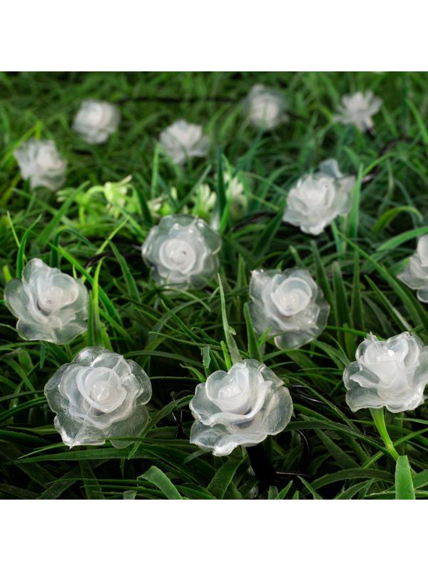 Гирлянда «Нить» 4.5 м с насадками «Розы», IP44, тёмная нить, 30 LED, свечение красное, 2 режима, солнечная батарея