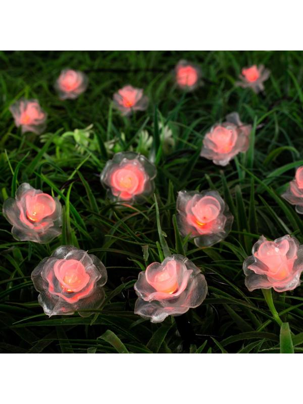 Гирлянда «Нить» 4.5 м с насадками «Розы», IP44, тёмная нить, 30 LED, свечение красное, 2 режима, солнечная батарея