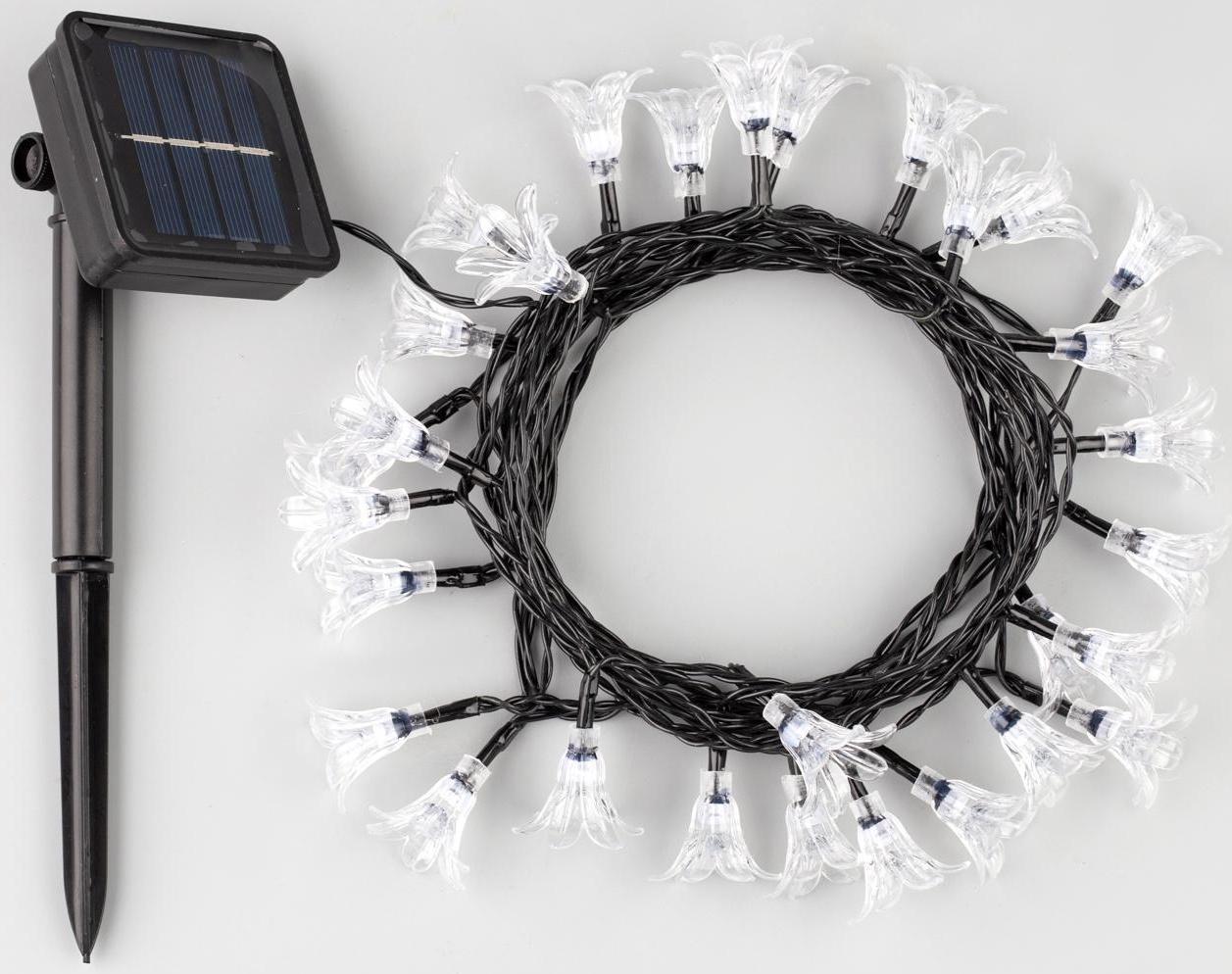 Гирлянда «Нить» 4.5 м с насадками «Цветы», IP44, тёмная нить, 30 LED, свечение жёлтое/аквамарин, 2 режима, солнечная батарея