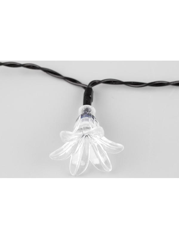 Гирлянда «Нить» 4.5 м с насадками «Цветы», IP44, тёмная нить, 30 LED, свечение жёлтое/аквамарин, 2 режима, солнечная батарея