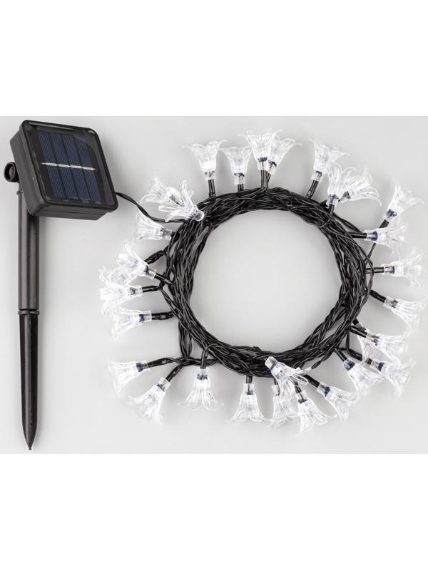Гирлянда «Нить» 4.5 м с насадками «Цветы», IP44, тёмная нить, 30 LED, свечение жёлтое/аквамарин, 2 режима, солнечная батарея