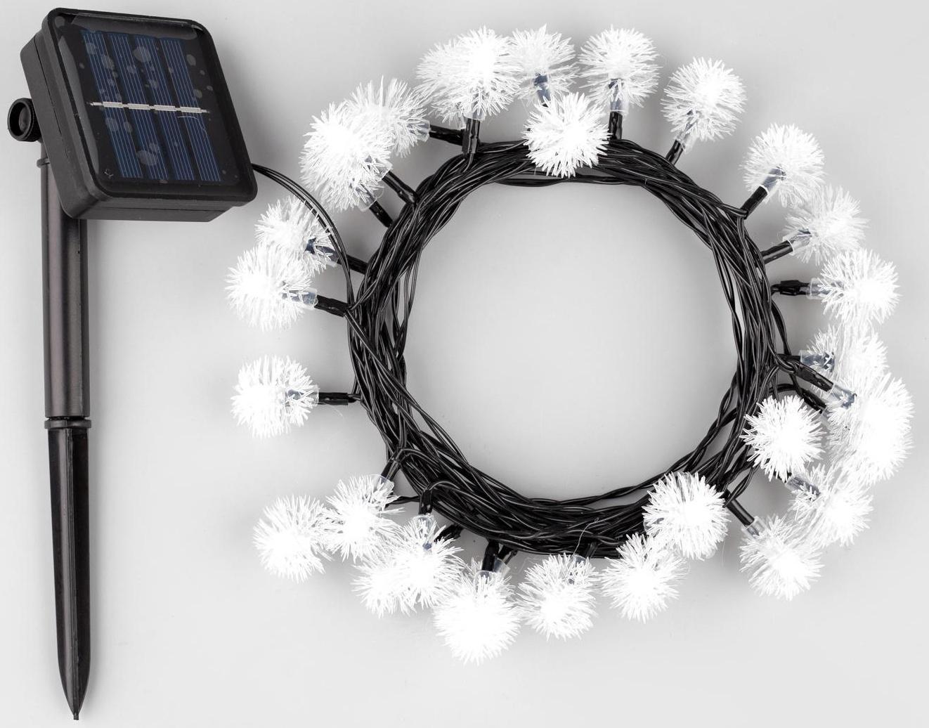 Гирлянда «Нить» 4.5 м с насадками «Ёжики», IP44, тёмная нить, 30 LED, свечение жёлтое/аквамарин, 2 режима, солнечная батарея