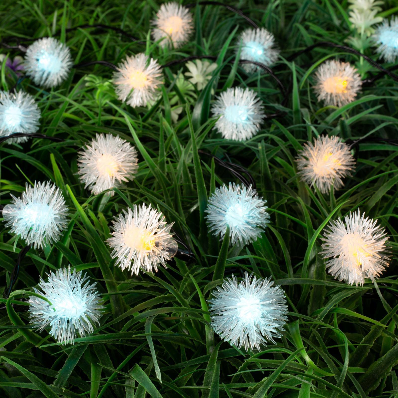 Гирлянда «Нить» 4.5 м с насадками «Ёжики», IP44, тёмная нить, 30 LED, свечение жёлтое/аквамарин, 2 режима, солнечная батарея