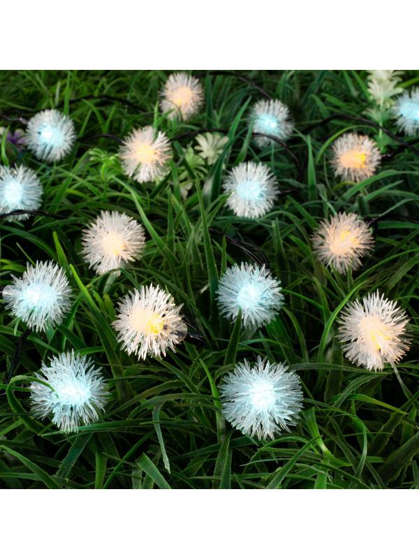 Гирлянда «Нить» 4.5 м с насадками «Ёжики», IP44, тёмная нить, 30 LED, свечение жёлтое/аквамарин, 2 режима, солнечная батарея