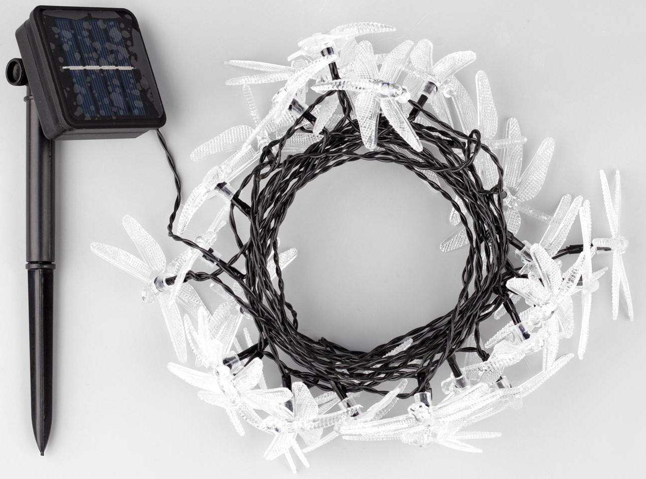 Гирлянда «Нить» 4.5 м с насадками «Стрекозы», IP44, тёмная нить, 30 LED, свечение белое, 2 режима, солнечная батарея