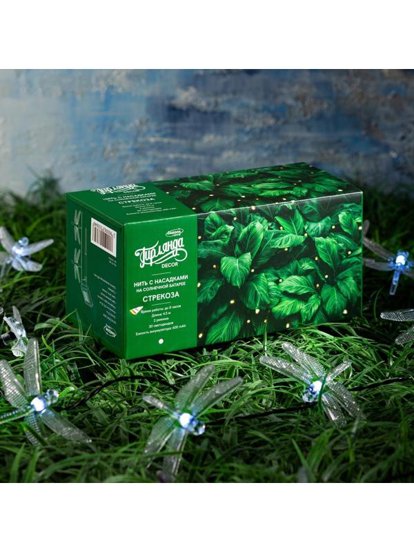 Гирлянда «Нить» 4.5 м с насадками «Стрекозы», IP44, тёмная нить, 30 LED, свечение белое, 2 режима, солнечная батарея