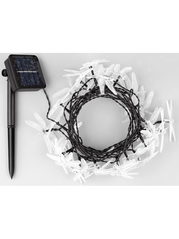 Гирлянда «Нить» 4.5 м с насадками «Стрекозы», IP44, тёмная нить, 30 LED, свечение белое, 2 режима, солнечная батарея
