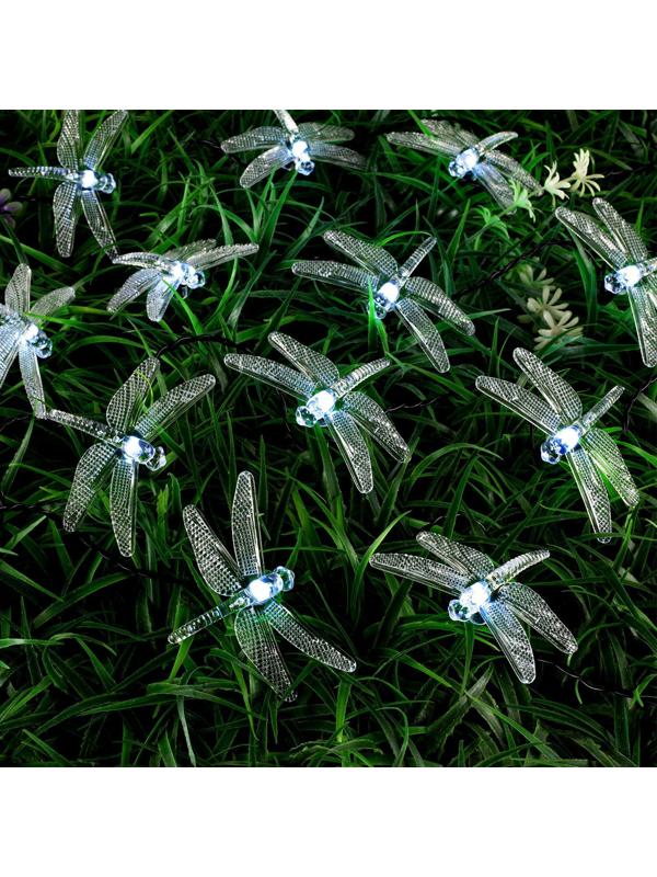 Гирлянда «Нить» 4.5 м с насадками «Стрекозы», IP44, тёмная нить, 30 LED, свечение белое, 2 режима, солнечная батарея