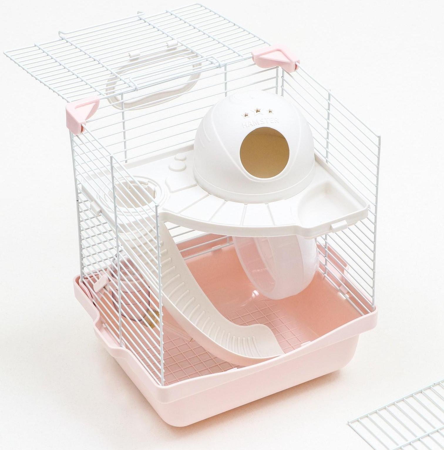 Клетка для грызунов укомплектованная, 23 х 19 х 28 см, розовая