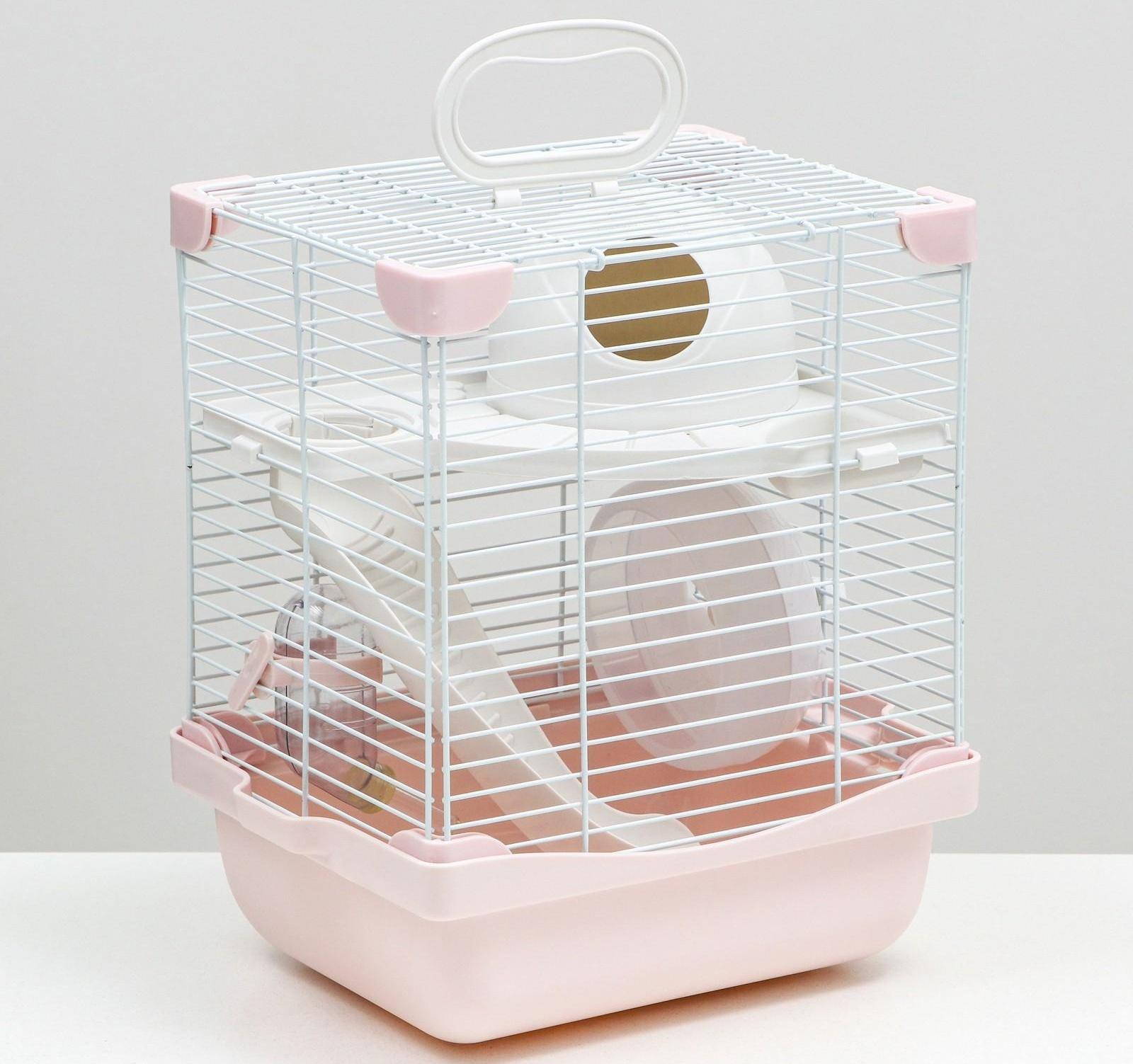 Клетка для грызунов укомплектованная, 23 х 19 х 28 см, розовая
