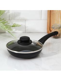 Сковорода Lite, d=18 см, пластиковая ручка, стеклянная крышка, антипригарное покрытие, цвет чёрный