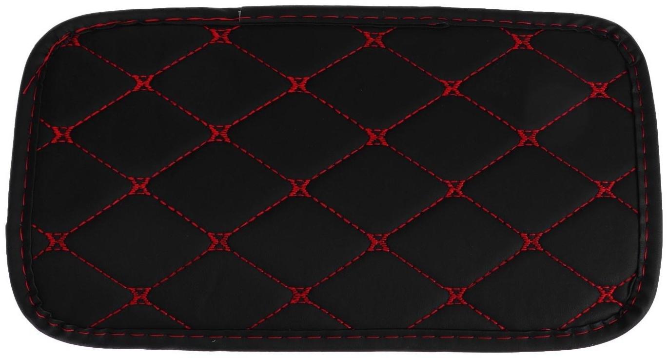 Коврик на подлокотник 29×19, экокожа, черный с красной строчкой