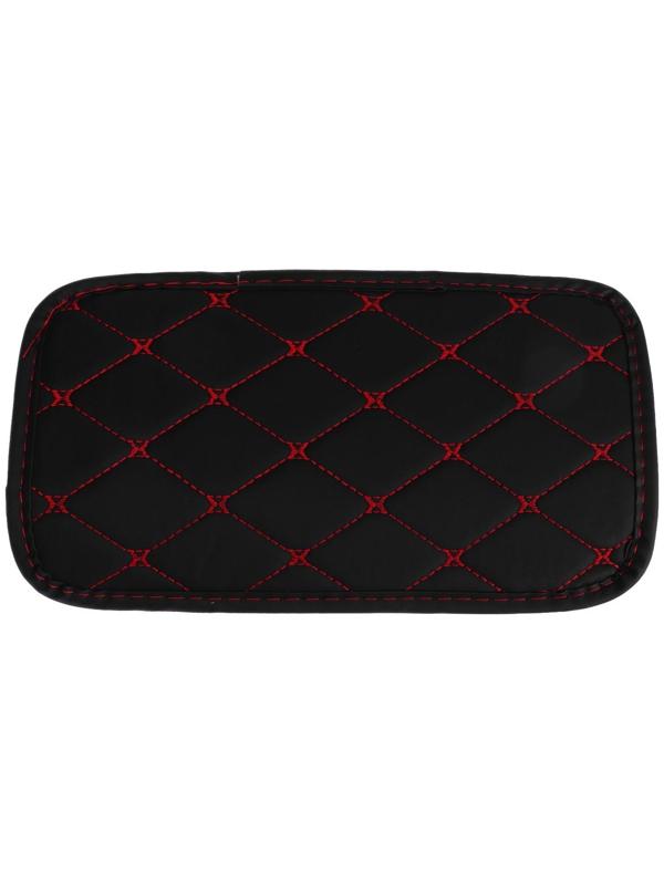 Коврик на подлокотник 29×19, экокожа, черный с красной строчкой