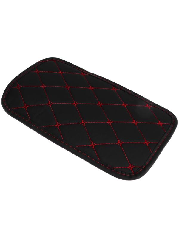 Коврик на подлокотник 29×19, экокожа, черный с красной строчкой