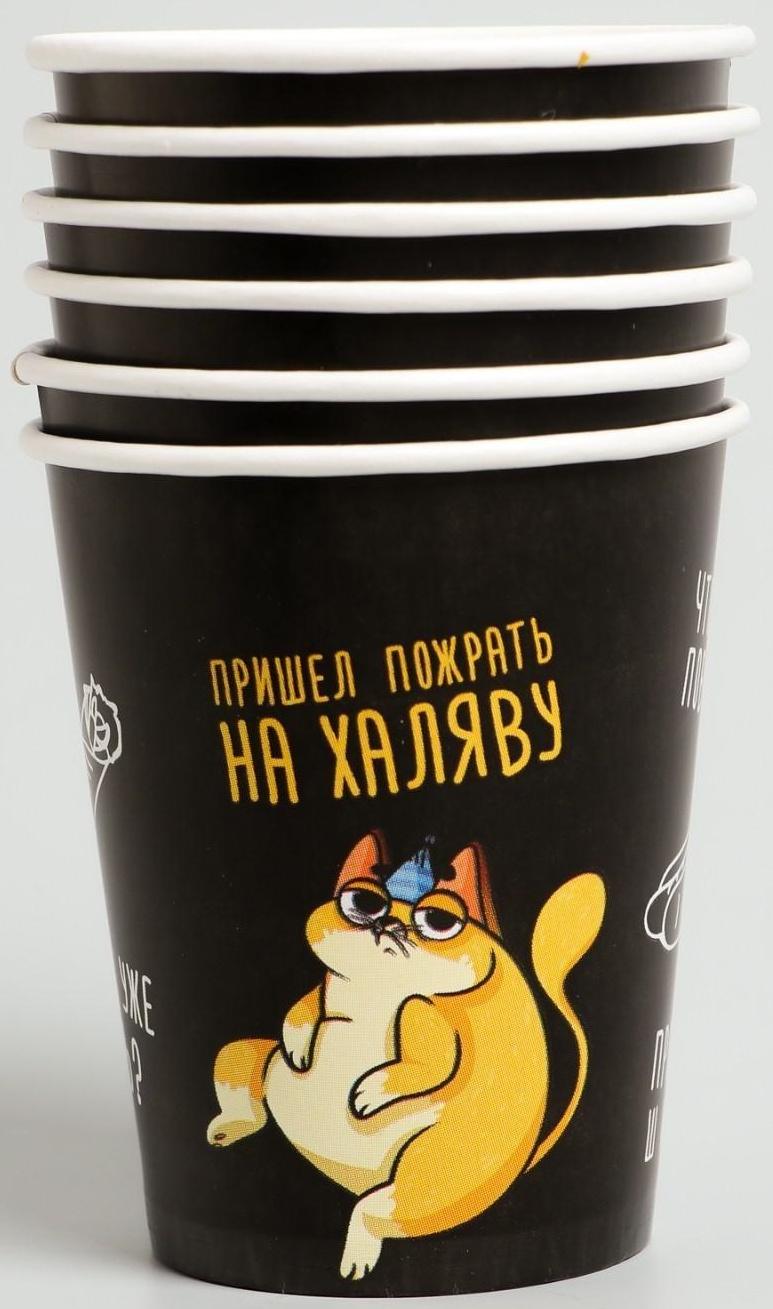 Набор бумажной посуды «Котик обжора», 6 тарелок, 6 стаканов, 1 гирлянда