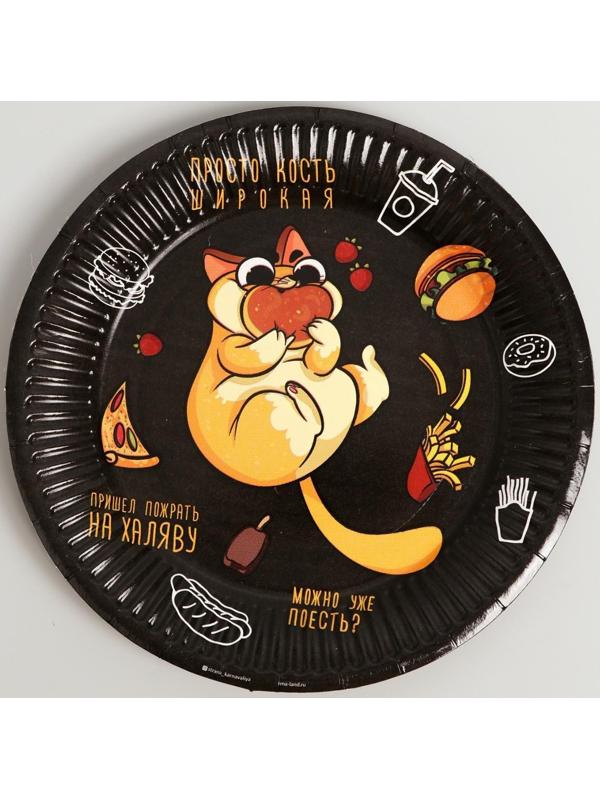 Набор бумажной посуды «Котик обжора», 6 тарелок, 6 стаканов, 1 гирлянда
