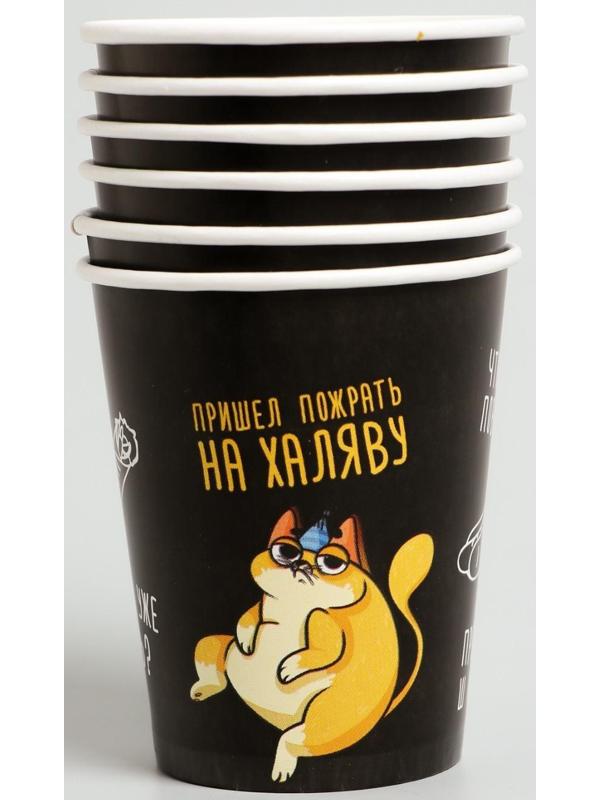 Набор бумажной посуды «Котик обжора», 6 тарелок, 6 стаканов, 1 гирлянда