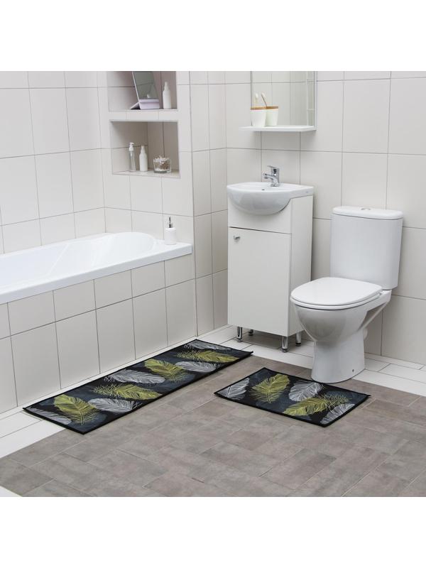 Набор ковриков для ванной и туалета Доляна «Перья», 2 шт: 40×60, 40×121 см