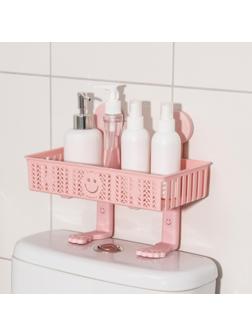 Полка для ванных принадлежностей «Колосок», 28×15×6 см, на липучках, с крючками, цвет МИКС