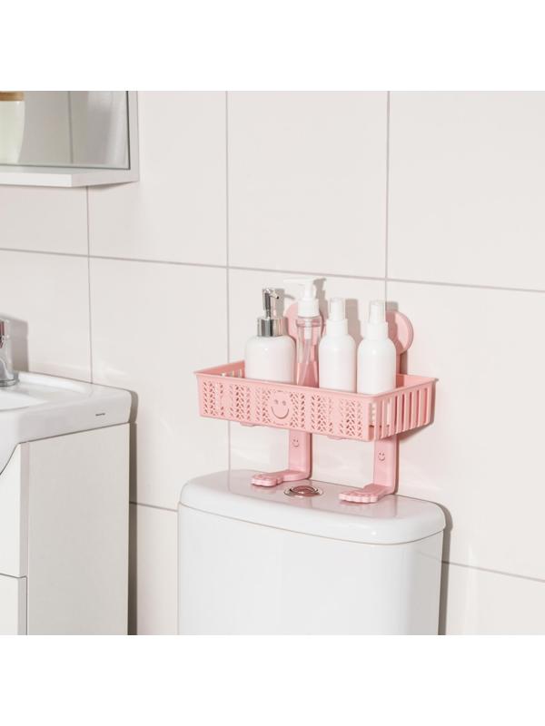 Полка для ванных принадлежностей «Колосок», 28×15×6 см, на липучках, с крючками, цвет МИКС