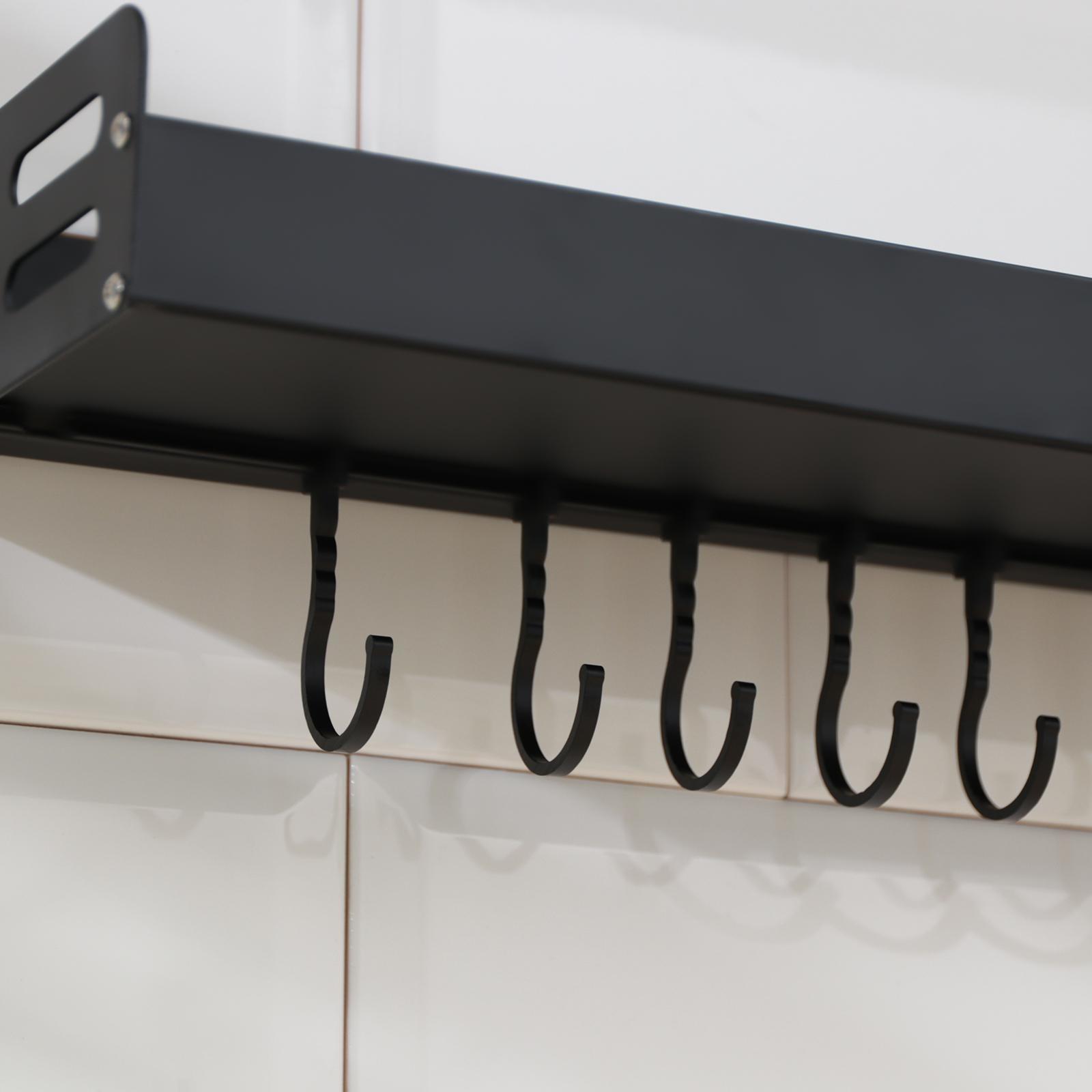 Полка подвесная, 6 крючков, 40×13,5×5,5 см, цвет чёрный, алюминий