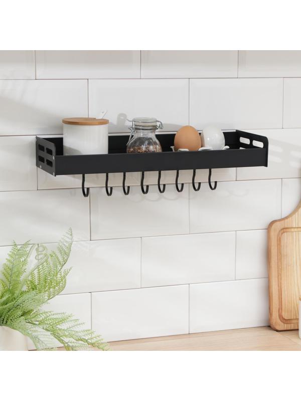 Полка подвесная, 6 крючков, 40×13,5×5,5 см, цвет чёрный, алюминий