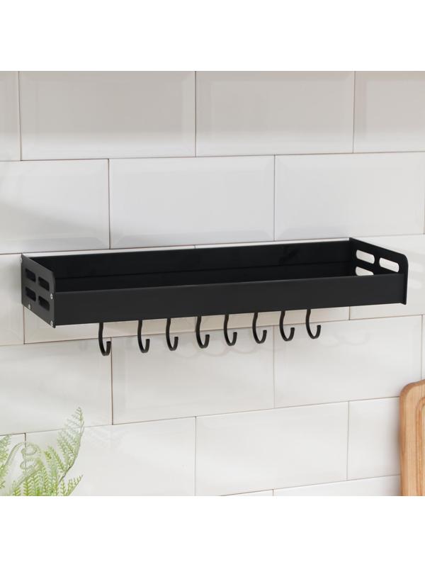 Полка подвесная, 6 крючков, 40×13,5×5,5 см, цвет чёрный, алюминий
