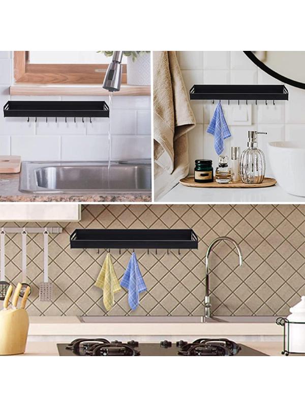 Полка подвесная, 6 крючков, 40×13,5×5,5 см, цвет чёрный, алюминий