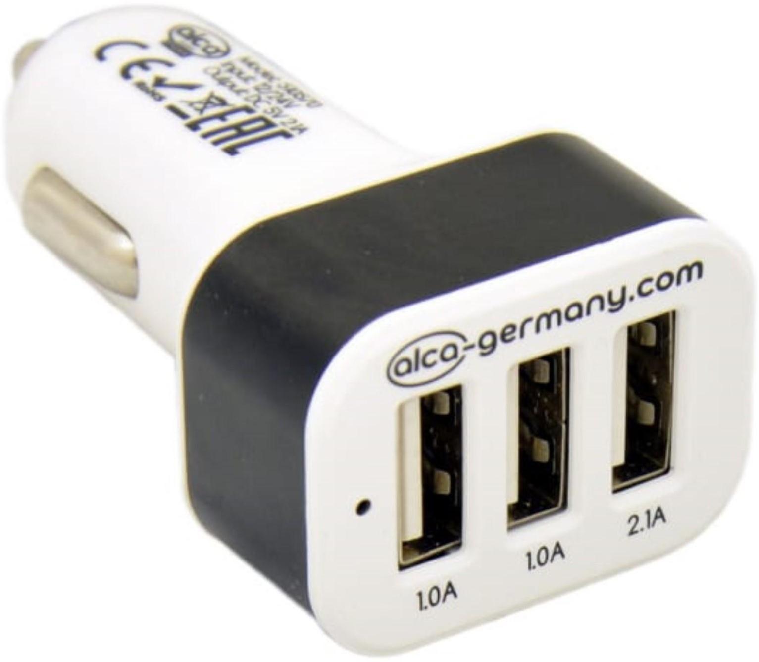 Разветвитель прикуривателя 3 USB Alca MAXX, бело-черный 510 570