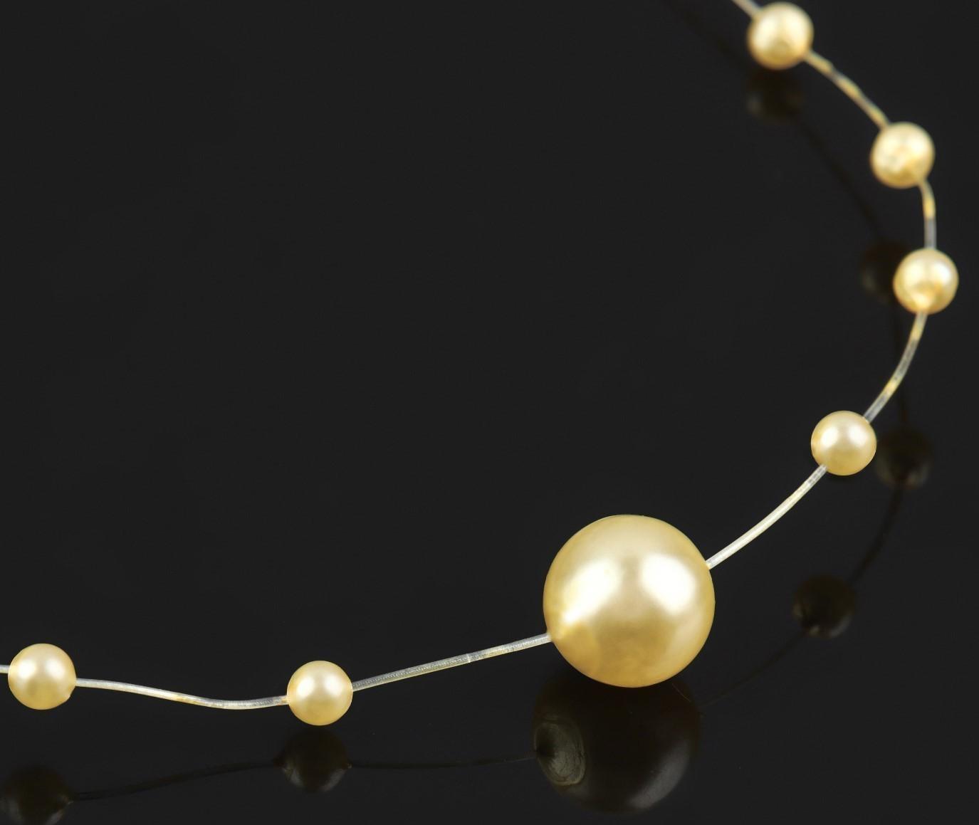 Жемчуг на леске, 3/8 мм, 9 ± 0,5 м, цвет золотой