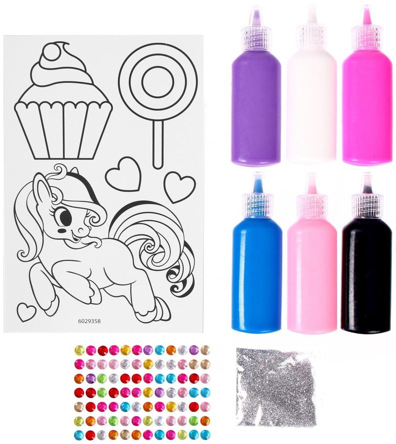 Набор для творчества «Раскрась витражики. Пони», 20 шт. в наборе