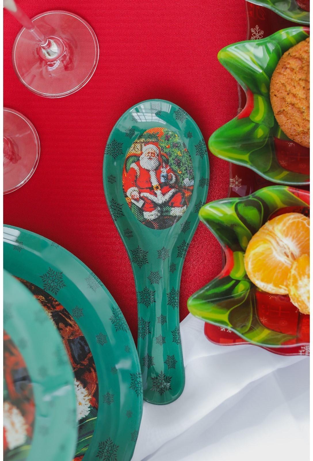 Подставка стеклянная под ложку Доляна «Счастливый Санта», 21×7,5×1,4 см, цвет зелёный