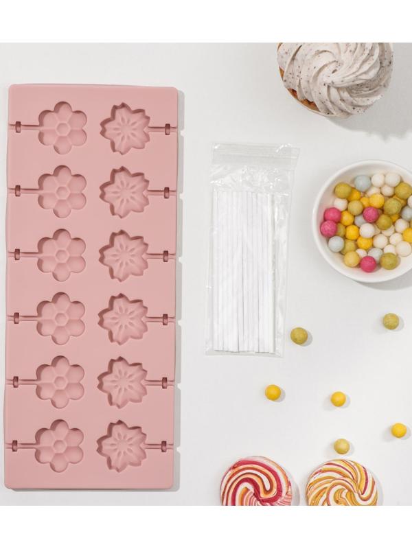 Форма для леденцов Доляна «Клумба», 25×10,5×1 см, 12 ячеек, цвет МИКС