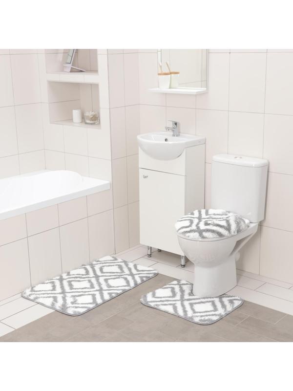 Набор ковриков для ванной и туалета Доляна «Пушистик», 3 шт: 50×80 см, 50×40 см, 31×43 см