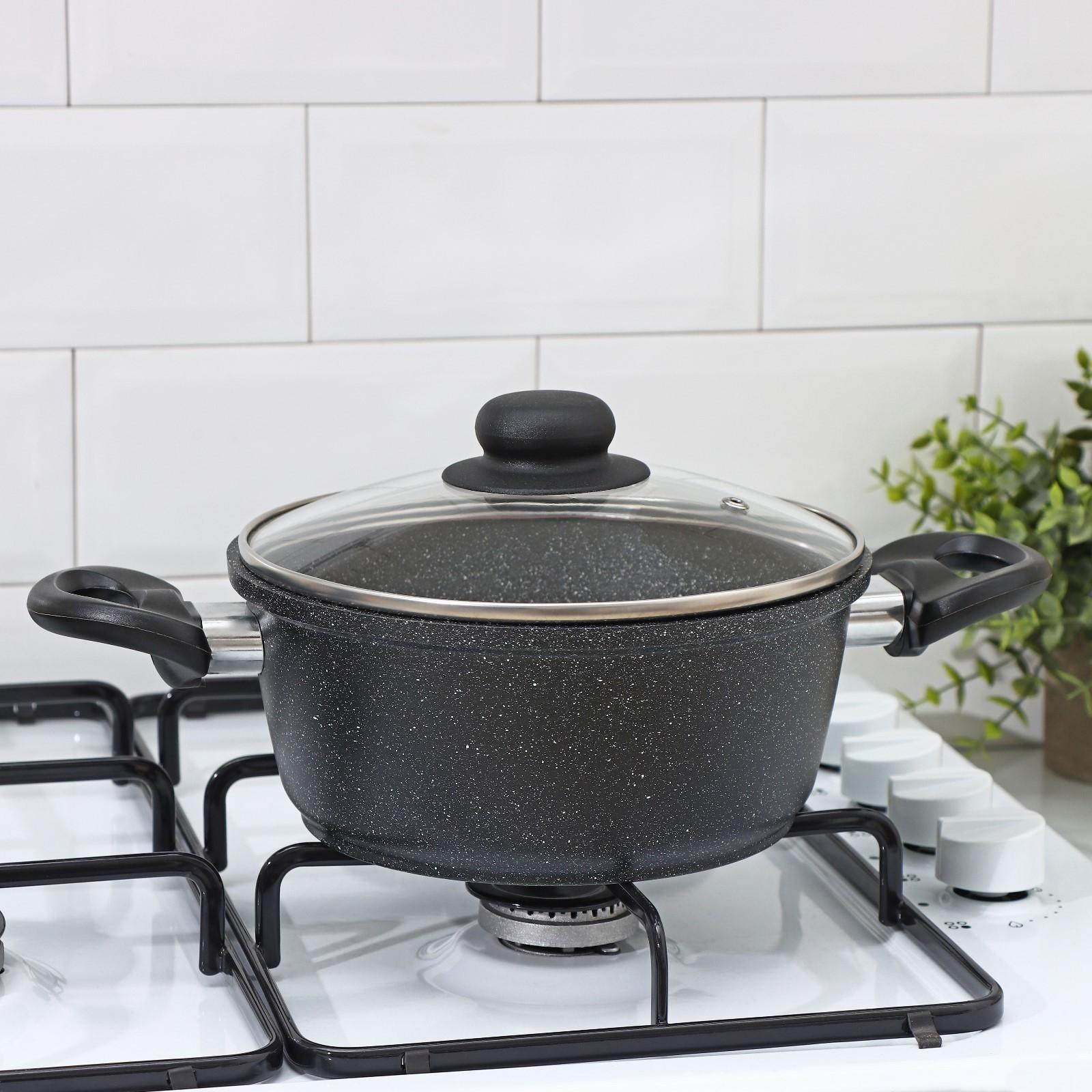 Кастрюля Доляна «Элит», 2 л, антипригарное покрытие, стеклянная крышка, пластиковые ручки, цвет чёрный