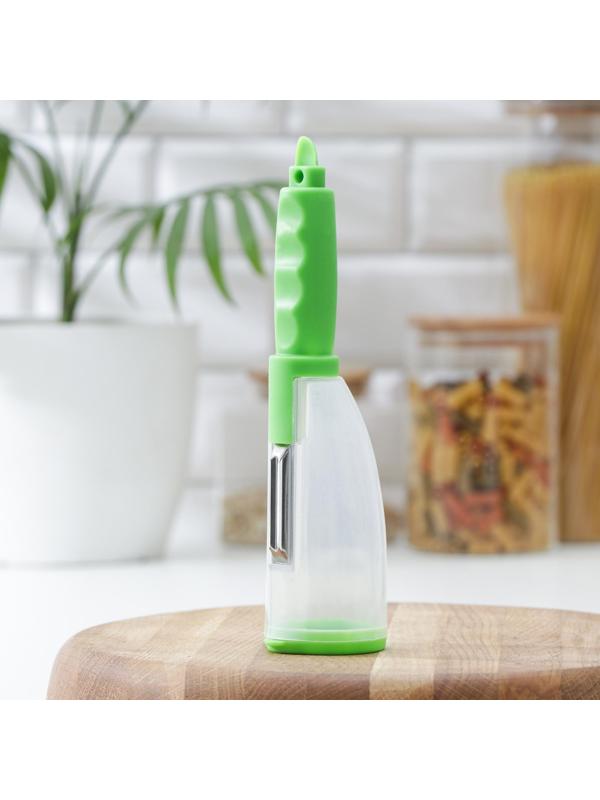 Овощечистка «Зелень», с контейнером, 21,5 см, цвет МИКС