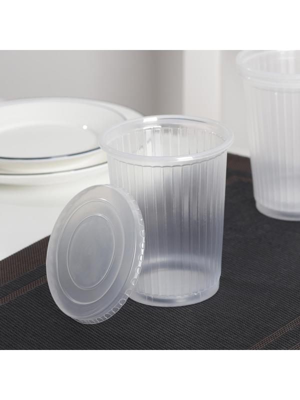 Стакан с крышкой одноразовый «Ребристый», 500 мл, цвет прозрачный