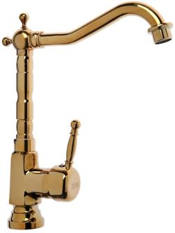 Смеситель для раковины ZEIN Ретро, высокий излив, без подводки, латунь, цвет золото
