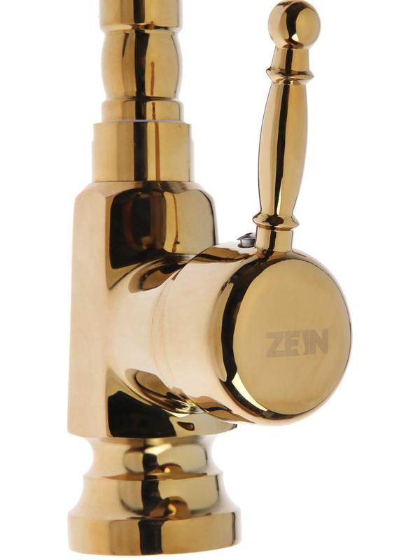 Смеситель для раковины ZEIN Ретро, высокий излив, без подводки, латунь, цвет золото