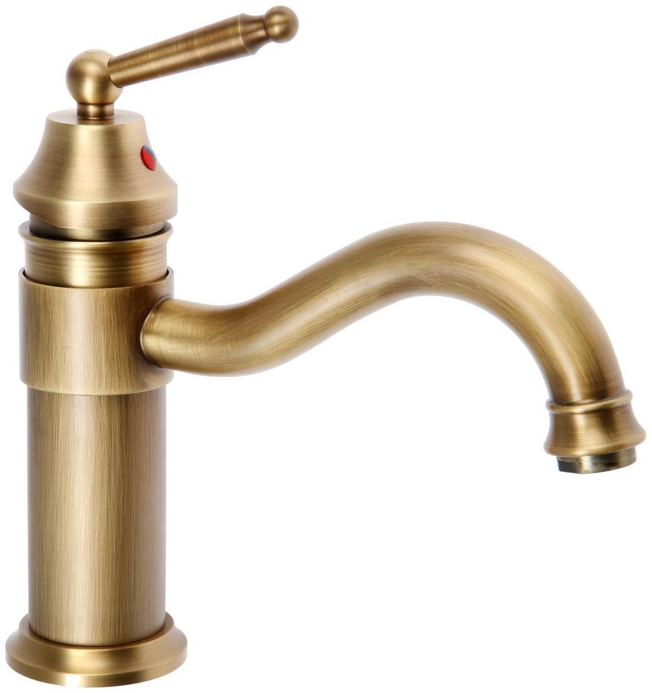 Смеситель для раковины ZEIN Ретро, изогнутый излив, без подводки, латунь, цвет бронза