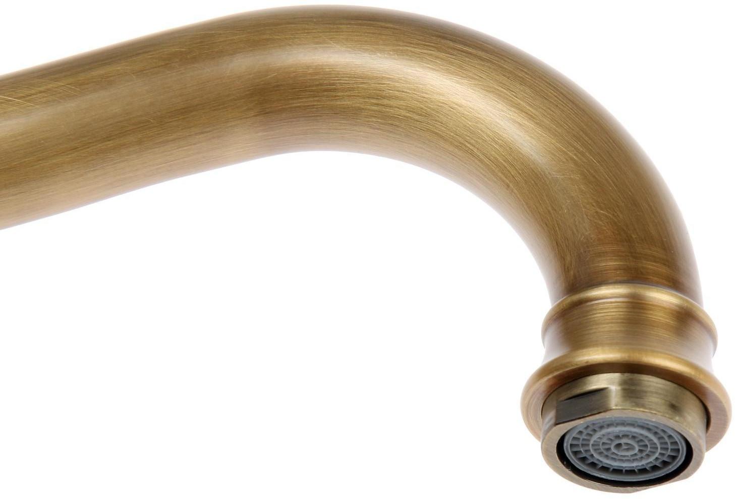 Смеситель для раковины ZEIN Ретро, изогнутый излив, без подводки, латунь, цвет бронза