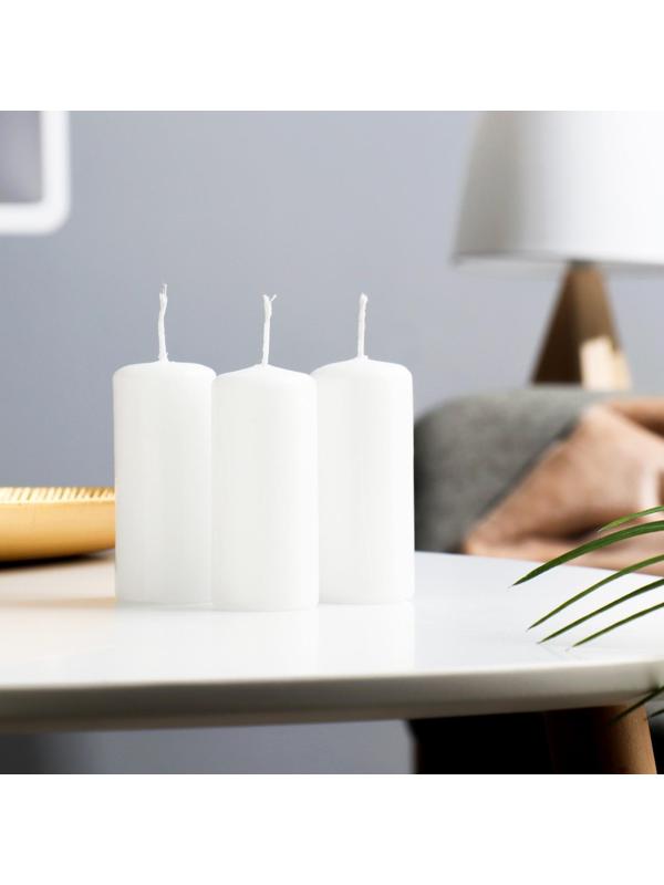 Набор свечей - цилиндров, 4х9 см, набор 3 шт, белая